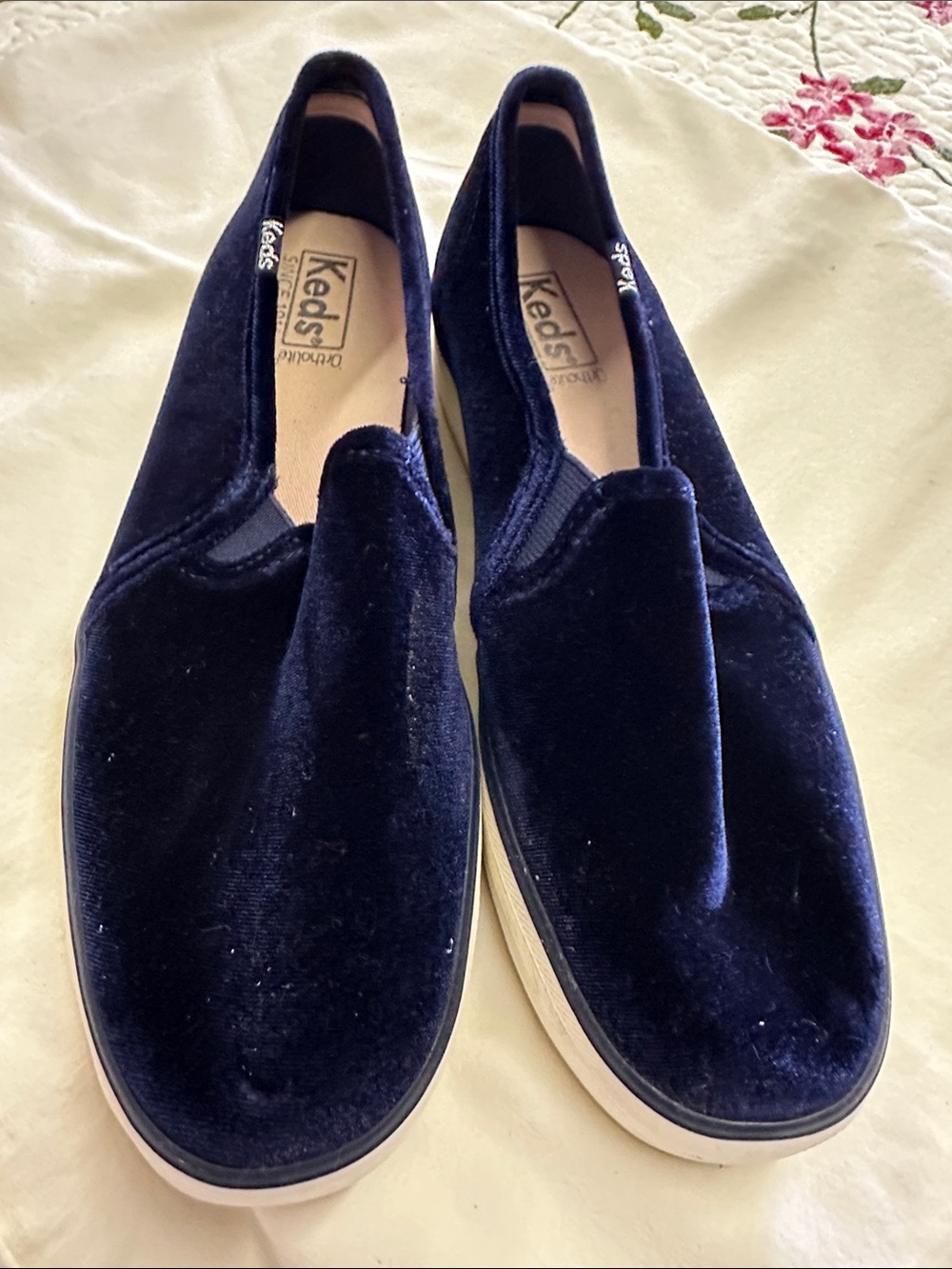 Keds Men’s Velvet Slip-On Shoes in Navy Blue